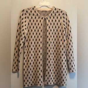 J McLaughlin Jacquard Black/Gold/Metallic Cardigan Size Large